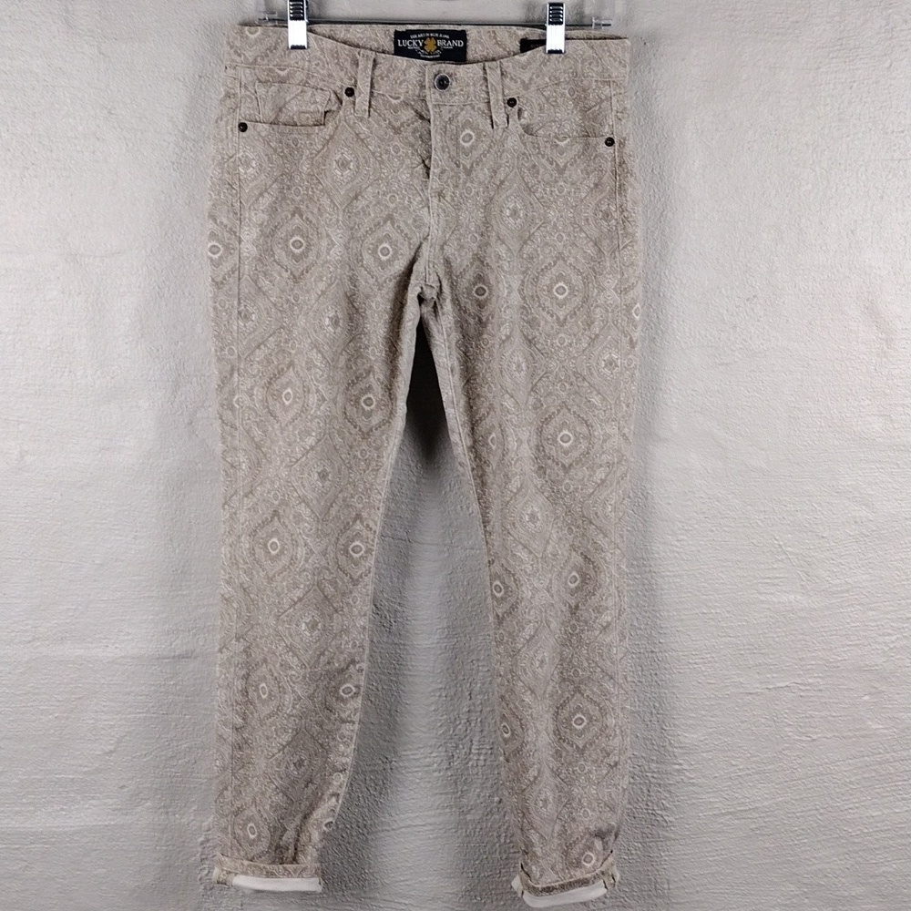 Lucky Brand Sofia Skinny Gold Tan Paisley Print Mid Rise Color Denim Ankle Jean - Picture 13 of 13